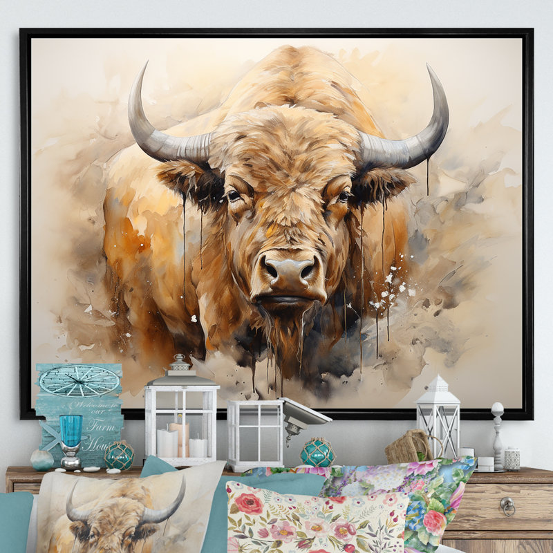 Minimalisme, portrait de bison sur toile, Noir, H 34 po x l 44 po x P 1,5 po