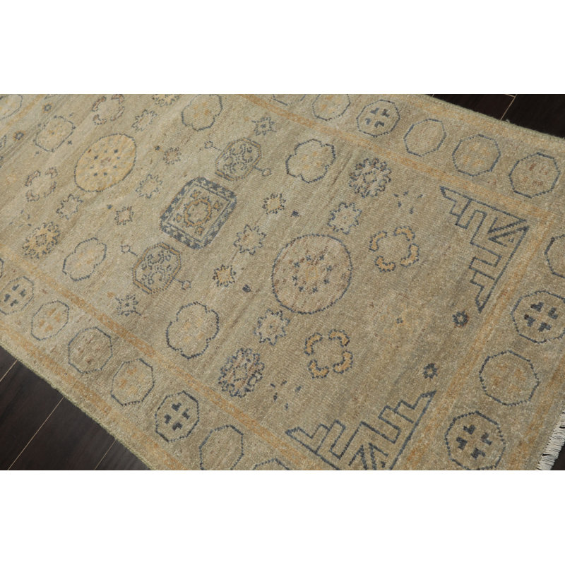 Tapis transitionnel en laine noué à la main beige Oushak 3x5