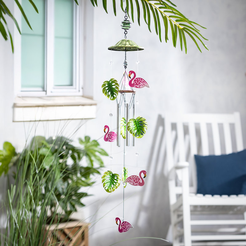 Flamingo & Palm Leaf Icons Metal Wind Chime, 34.5in