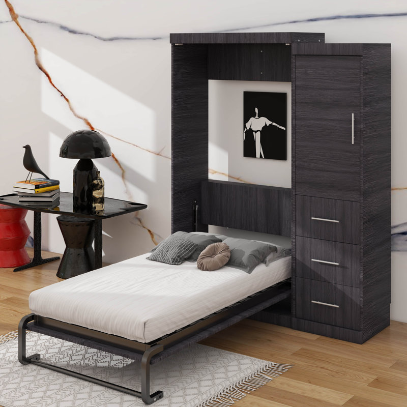 Lit escamotable avec armoire intégrée et tiroirs, Lit simple