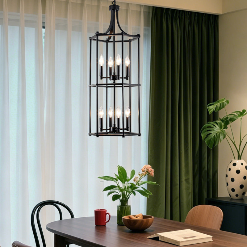 Lustre rectangulaire moderne à 2 niveaux avec 8 lumières 13,62 "à intensité variable pour plafonds hauts