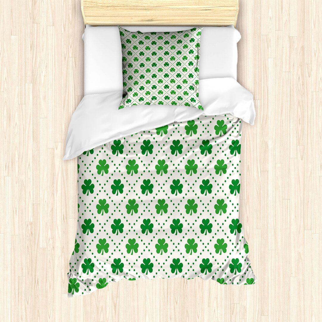 Bettbezug Set, 4 Leaf Shamrock Dots, irisch, Grün Weiß