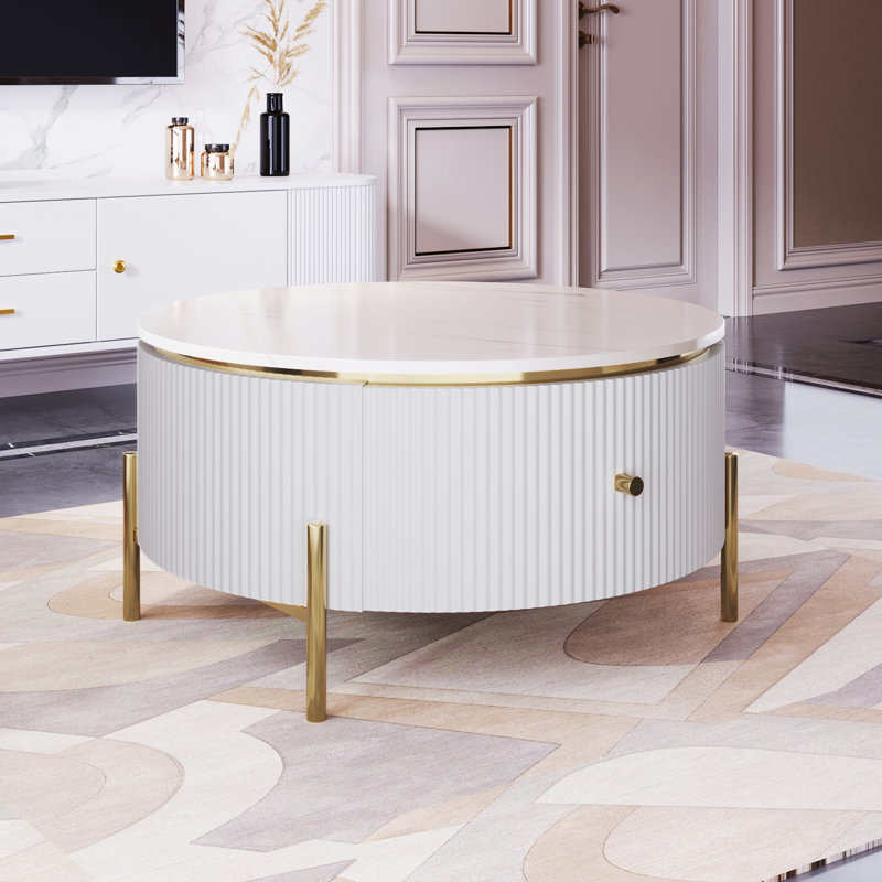  Table basse avec rangement Baadur, Blanc, Blanc cassé