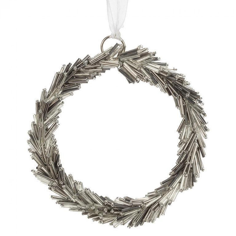 Beaded Wreath Ornament, Silver