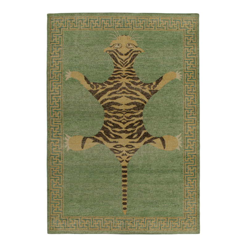 Distressed Homage Hand Knotted Wool Animal Print Area Rug, Rectangle 10' x 14'