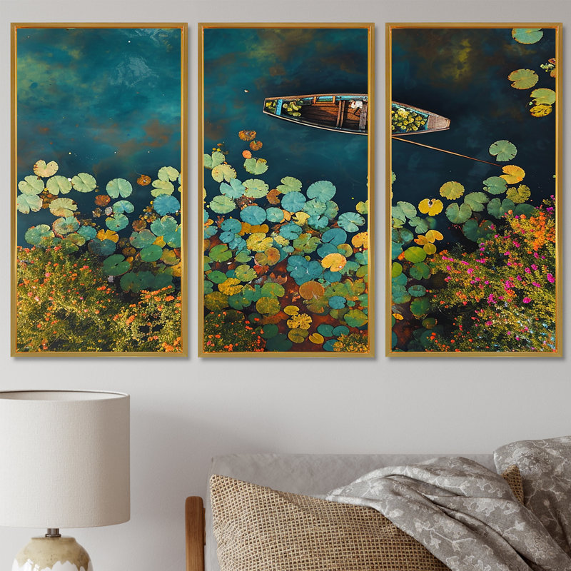 Amauris - ensemble d'art mural bateau, Cadre flottant doré, H 28 po x l 36 po x P 1 po