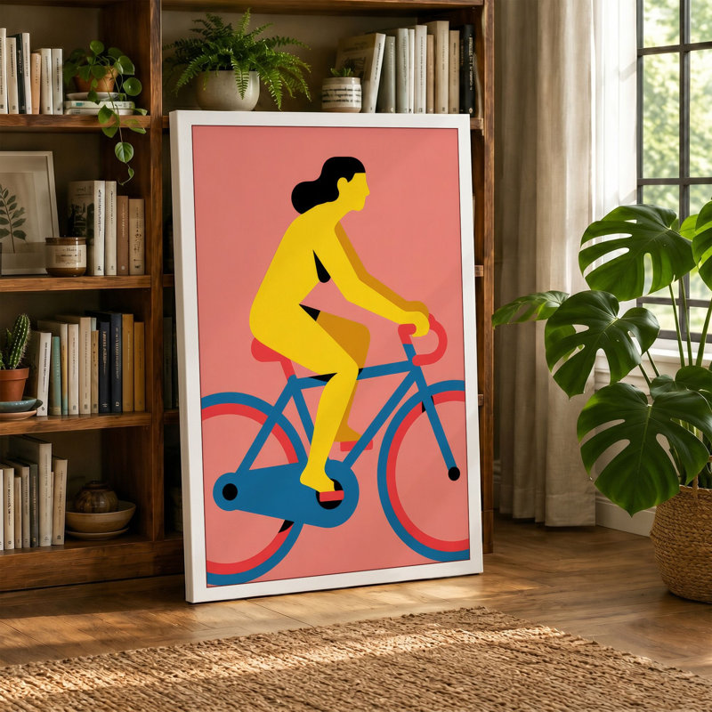 Cyclist in Motion Modern - Wrapped Canvas, 30x20 - 76.2 x 50.8 cm, Teal Border
