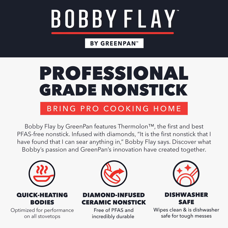 Bobby Flay by GreenPan Professional Grade Ceramic Nonstick 2.53QT Saucepan with Lid, Black