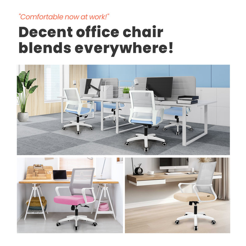 Chaise de bureau ergonomique en filet avec siège profond et large Nikyia, Rose
