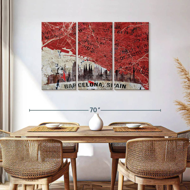 Aliaz Barcelona Skyline City Map, 36" H x 57" W