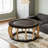 35.43"Vintage Rattan Solid Wood Round Coffee Table-1932616331
