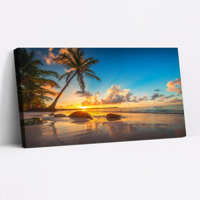 «Tropical Sunset Beach Scene», ensemble de 1 reproduction d'art sur toile tendue sur toile