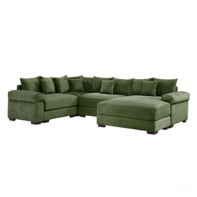 Oversized Cloud Modular Sectional Couch With Extra-Thick Armrests, Ottoman, Premium Corduroy Fabric, And Ergonomic Design For Living Rooms And Bedrooms
