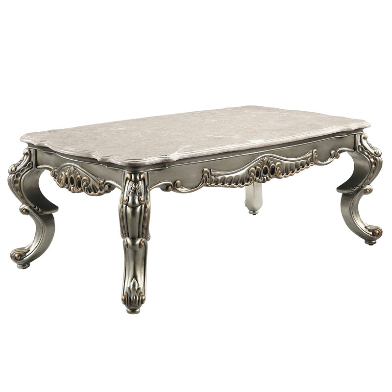 Table basse classique avec accents de marbre naturel et de bronze antique - poids de 92,37 lb, construction de plateau intemporelle avec détails de 56 po Profondeur de l'emballage, largeur 34