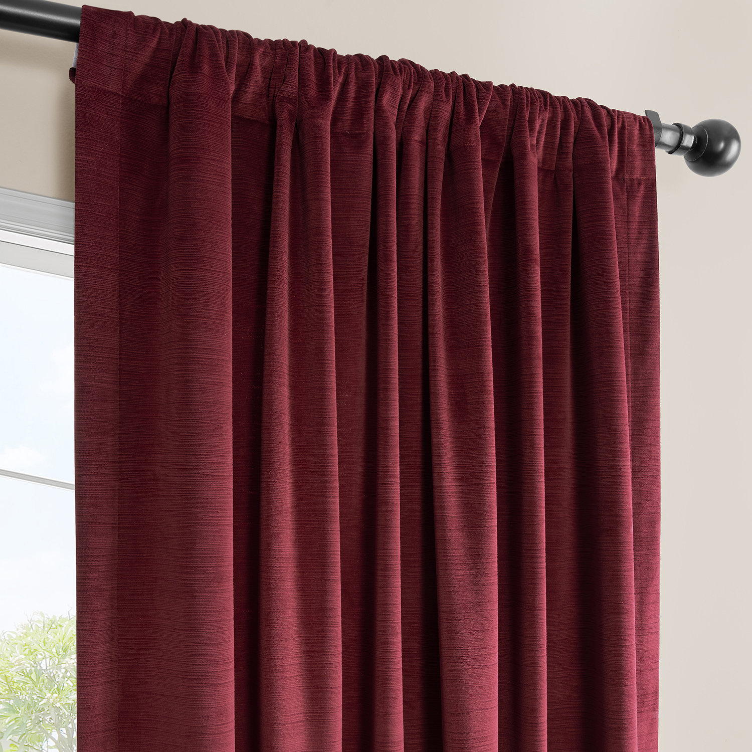 Hartley Ravello Burnout Velvet Curtain, Dark Red, 50" W x 120" L