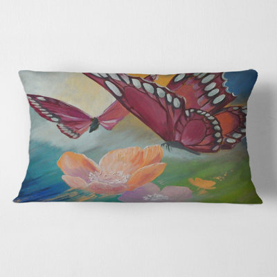 Butterfly on Flowers Rectangular Pillow Cover & Insert
