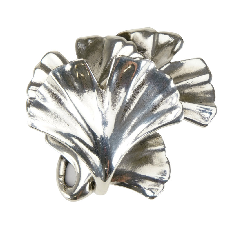 ARTS & CRAFT GINKGO KNOB IN PLATE, Silver