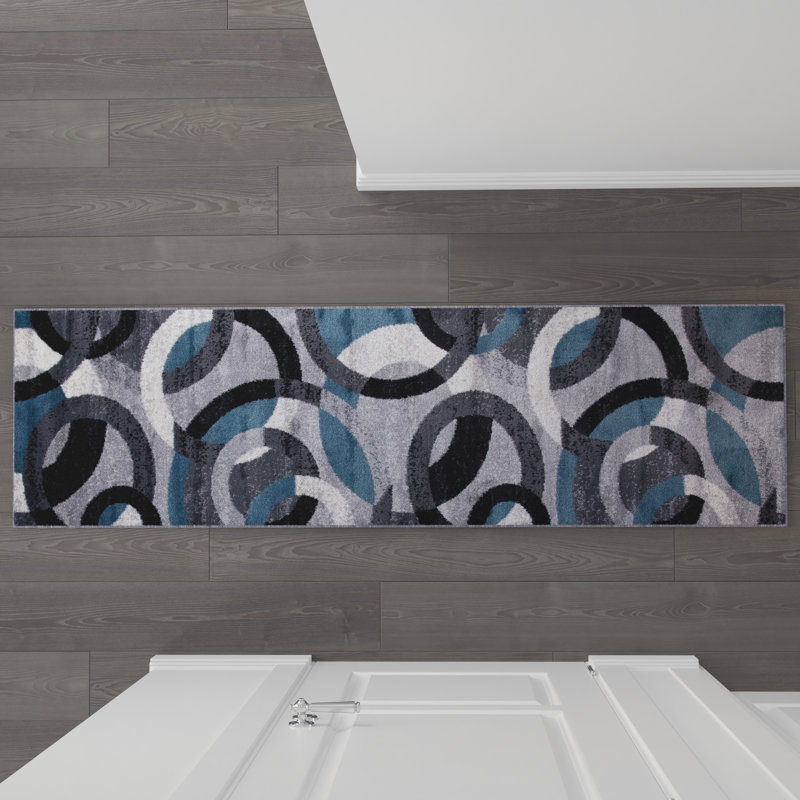 Tapis à motif géométrique moderne Yadid, Tapis de couloir de 2 pi x 7 pi