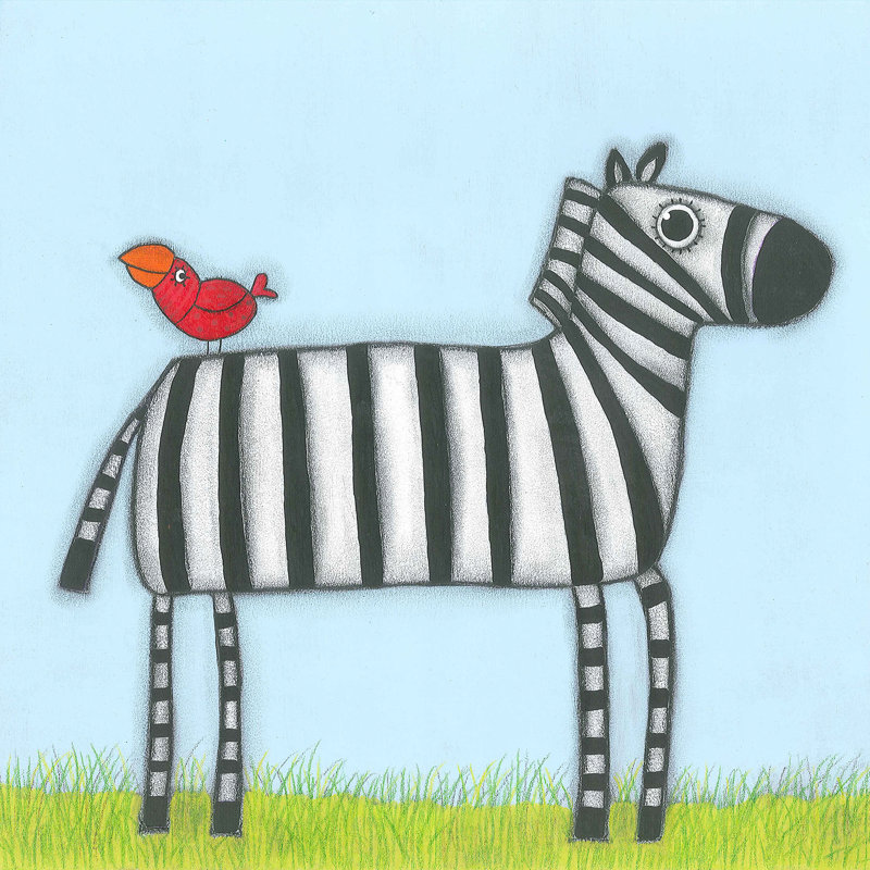 East Urban Home Zebra With Red Bird by Marmont Hill - Wrapped Canvas Painting, 61cm H x 61cm W