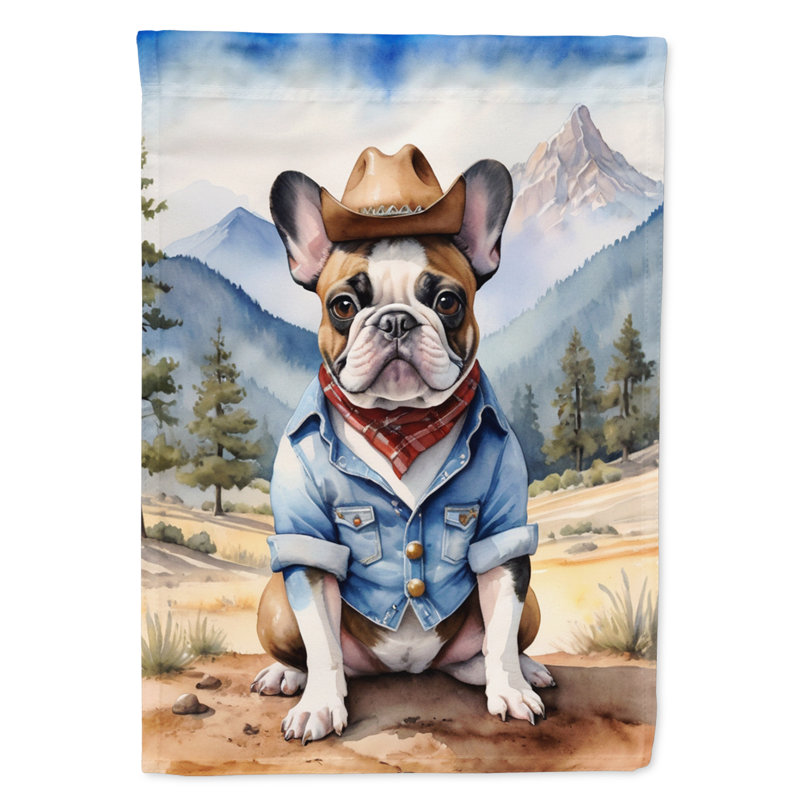 Drapeau Cowboy Welcome Garden, Bouledogue français bleu / rouge