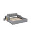 Lit tapissier pour lit mère et enfant avec bureau de chevet et petit tabouret rond, structure de lit plateforme en bois-1226730140-1226730213