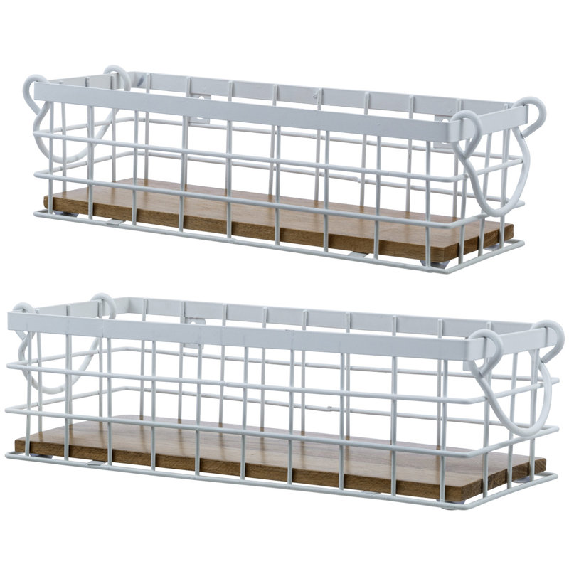 2-Piece White Metal Storage Baskets Bin