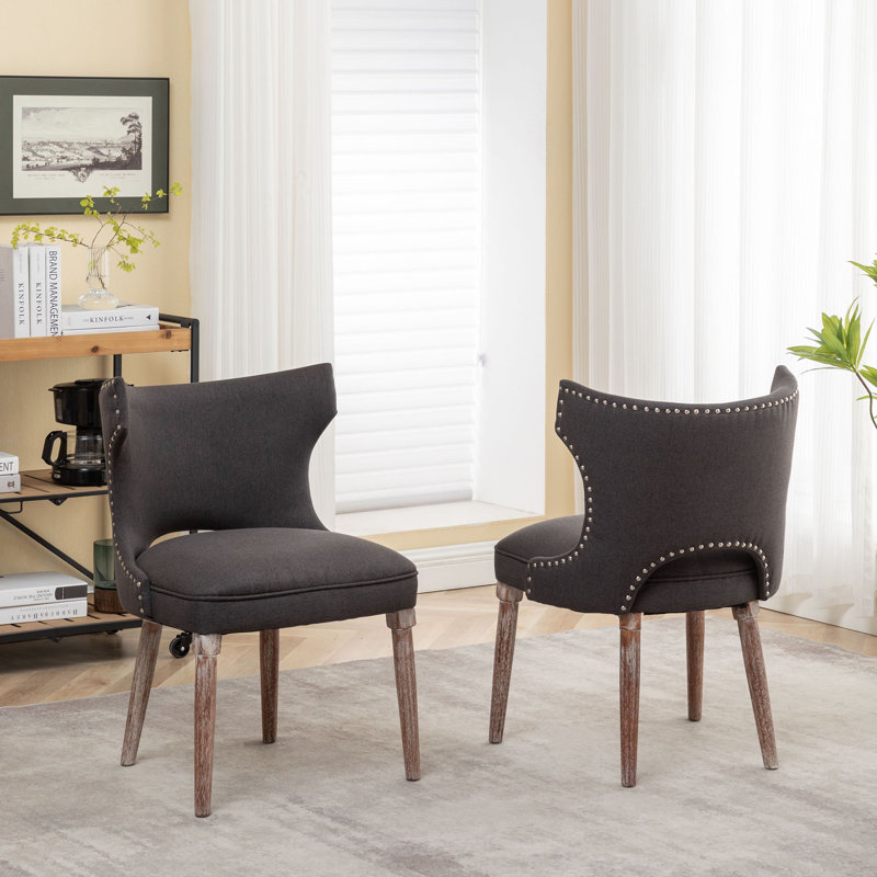 Whitbourne Fabric Dining Chairs with Rubberwood Legs, Dark Gray