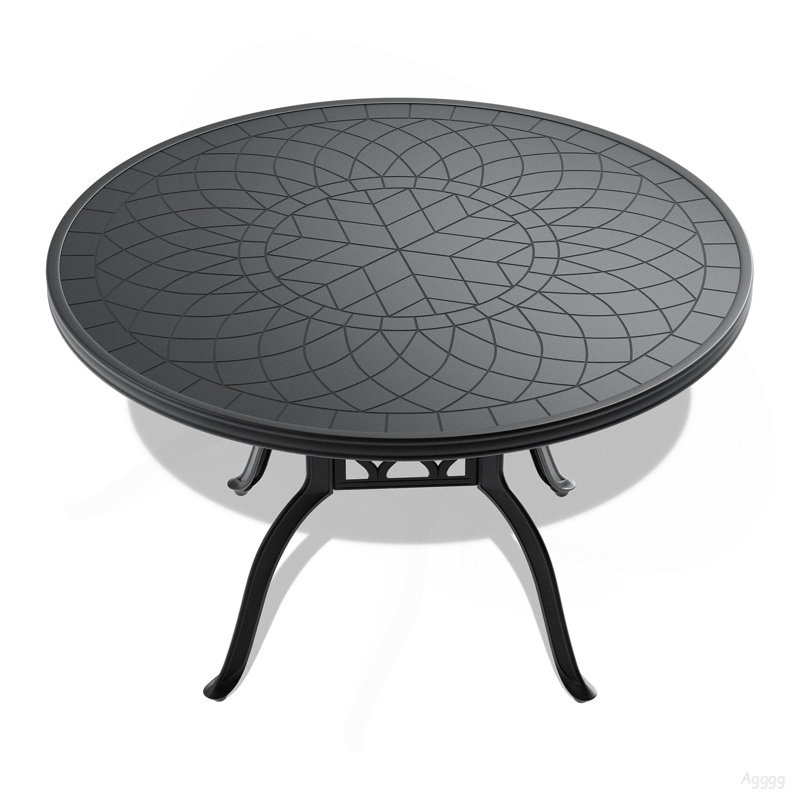 Table de salle à manger 47,24 pouces en fonte d'aluminium avec structure noire et texture sculptée sur la table