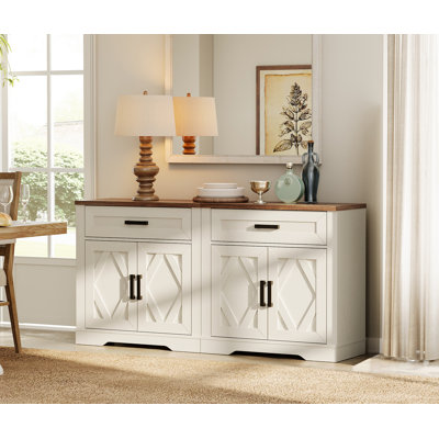 Grande armoire de rangement de style campagnard moderne de 63 po avec portes de grange et finition en écorce d'arbre résistante aux rayures Laziza