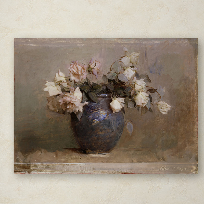 « roses », reproduction de peinture à l’huile sur toile tendue encadrée, H 14 po x l 19 po x P 2 po, Toile tendue
