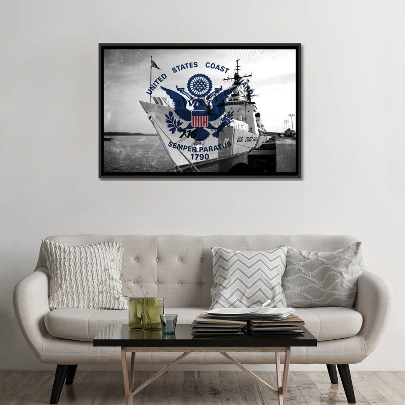 Drapeau de garde-corps, "coast guard massicot" , impression sur toile, H 18 po x l 26 po x P 1,5 po, Toile avec cadre noir
