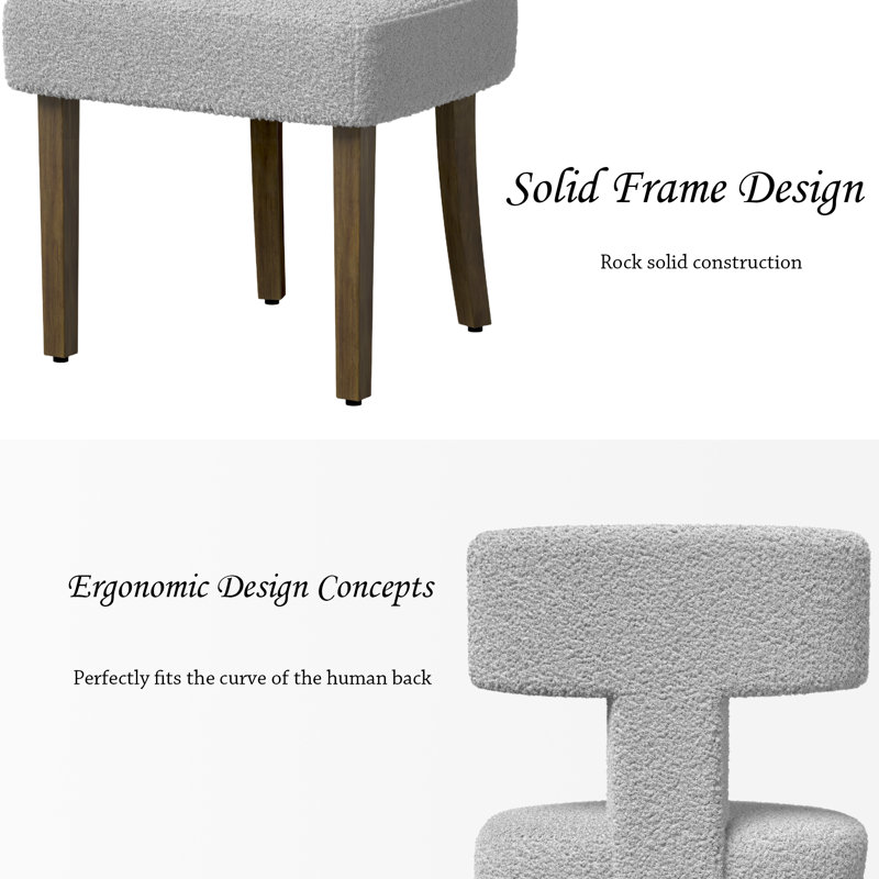 Boucle Lamb T-Shape Dining Chairs Side Chairs (Set of 2), Gray
