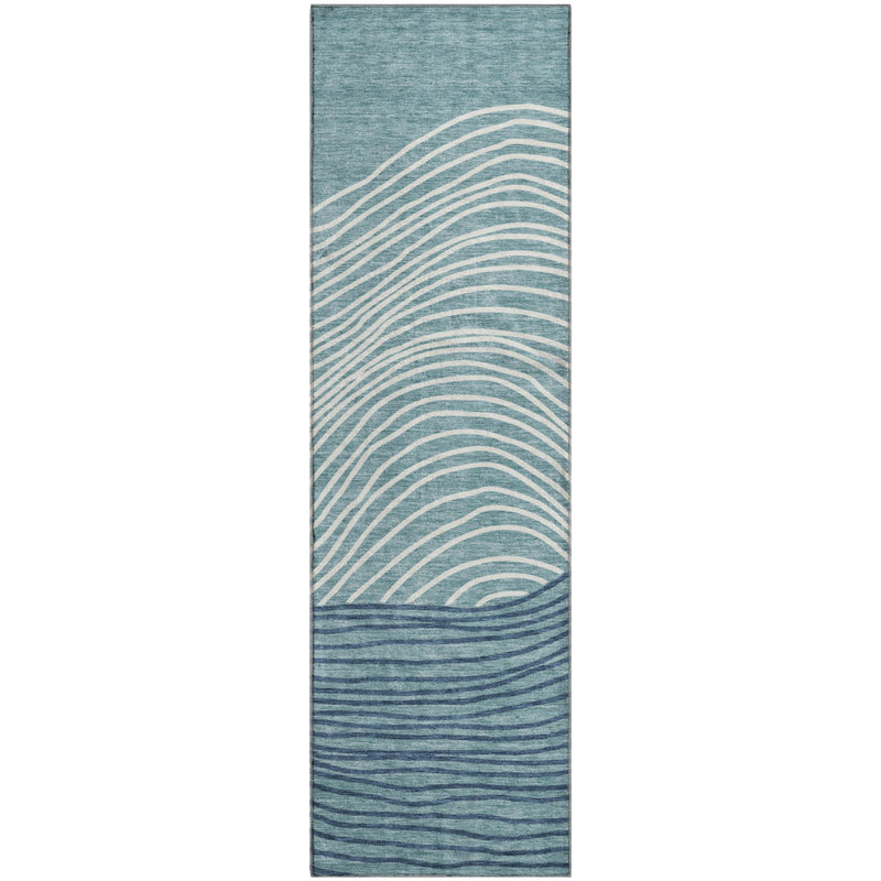 Premium Machine Washable Mayfield AMF2350 Stripes Rug, 2'3" x 7'6" Runner, Teal