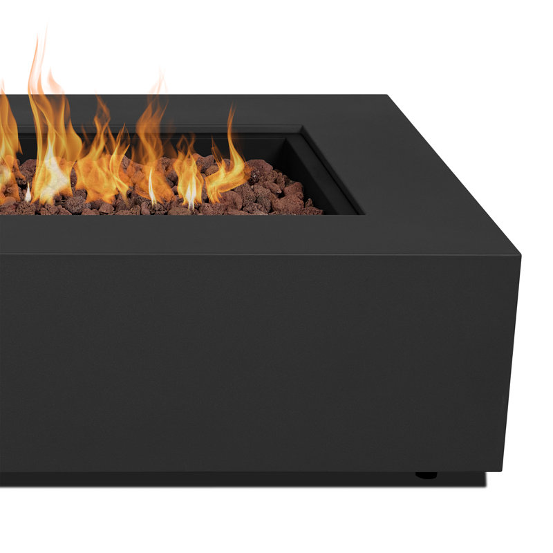 Aegean 75" Asymmetrical Rectangle Steel Propane or Natural Gas Fire Pit Table in Black by Real Flame, Black