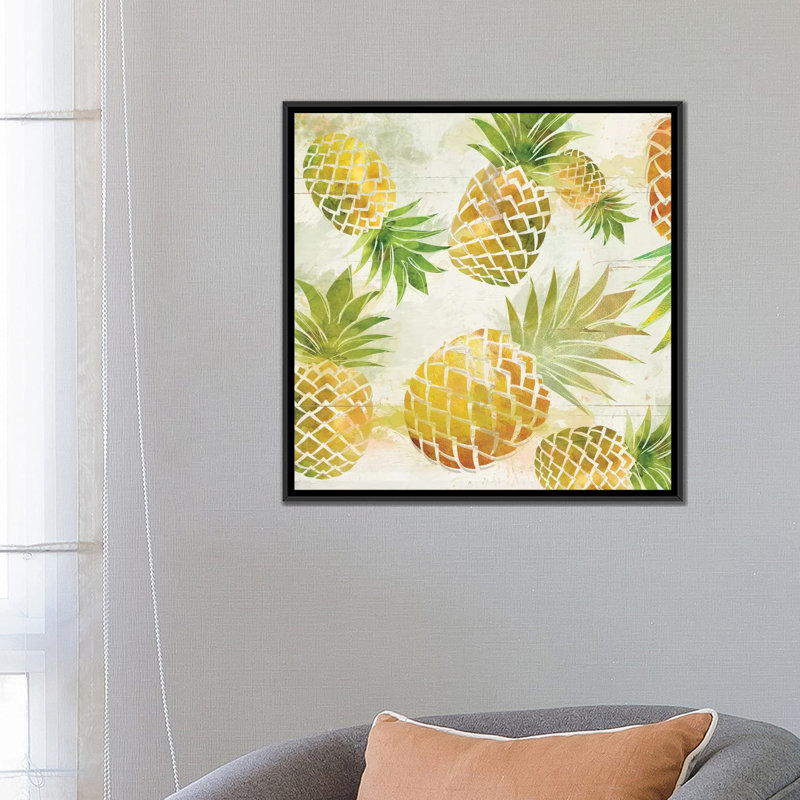 « ananas danse i », impression sur toile, H 18 po x l 18 po x P 1,5 po, Toile avec cadre flottant noir, Pas de tapis