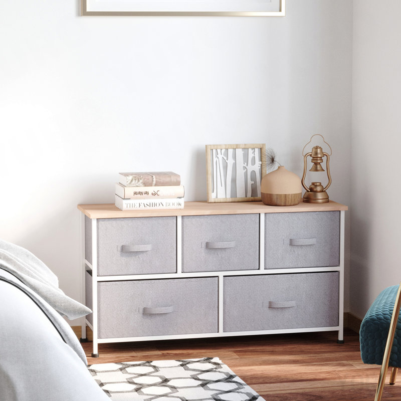 Cube / commode de rangement horizontale 40 po à 5 tiroirs, bacs en tissu - standard