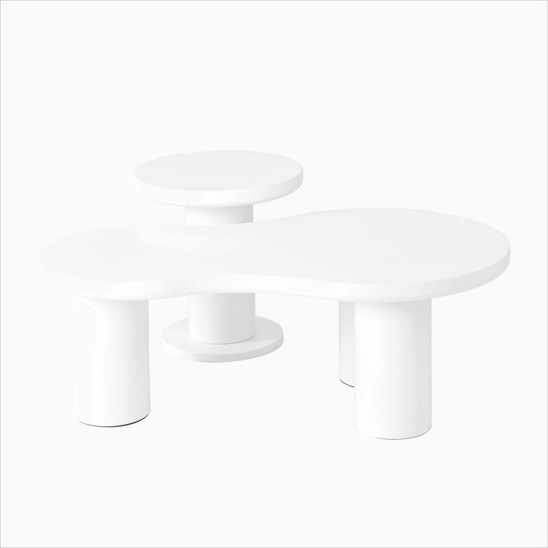 Easy Assembly Nesting Coffee Table With Round Small Side Table, Set Of 2, White