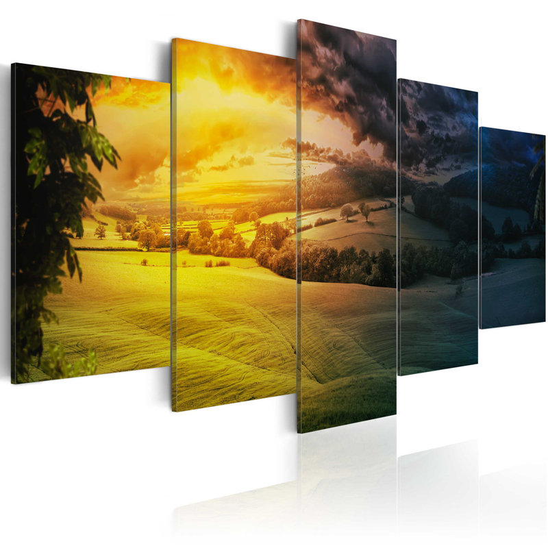 Between Night And Day - 5 Piece No Frame Print on Canvas, 50cm H x 100cm W x 1.4cm D