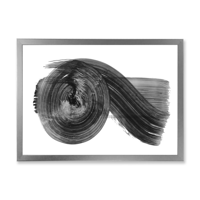 «Black Abstract Waves IV», reproduction sur cadre flottant sur toile, Cadre photo argenté, H 24 po x l 36 po x P 1 po