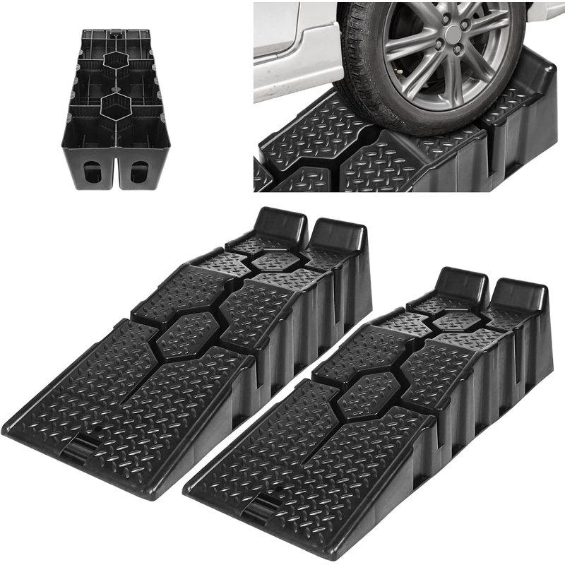 Plastic Car Ramps Heavy Duty 2.5 Ton Capacity for Caravan Levelling Ramps, Anti-slip Widen Car Ramps Vehicle Ramp for Garage Workshop Car Service, Set of 2