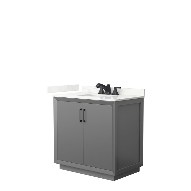 Strada 36'' W Single Vanity, Dark Gray, Giotto Quartz, Brushed Nickel