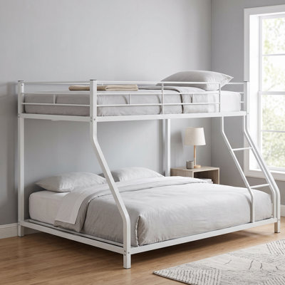 Lit superposé standard, lit superposé simple au-dessus d'un lit double, lits mezzanine en métal avec barrière de sécurité et échelle, peu encombrant pour la chambre à coucher