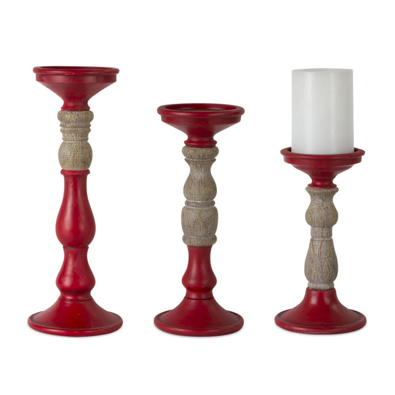 Ensemble de bougeoirs de table 3 pièces, Rouge / brun