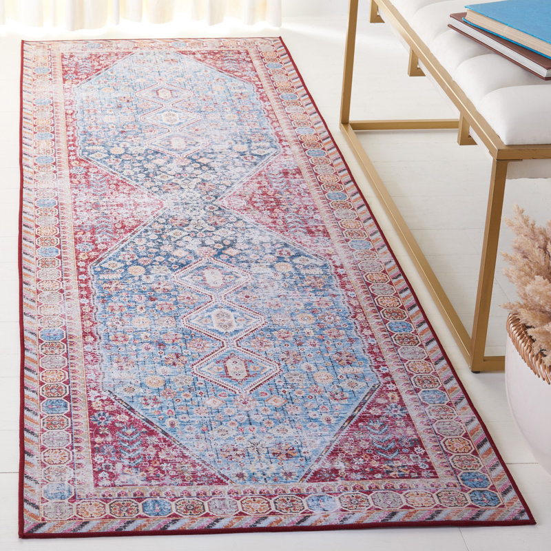 Ziebarth 164 M/W S/R Area Rug In Blue / Red, Runner 2'6" x 8'