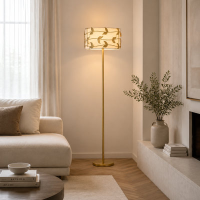 Lampe sur pied moderne 59,8 po avec abat-jour en tissu à motif de feuilles