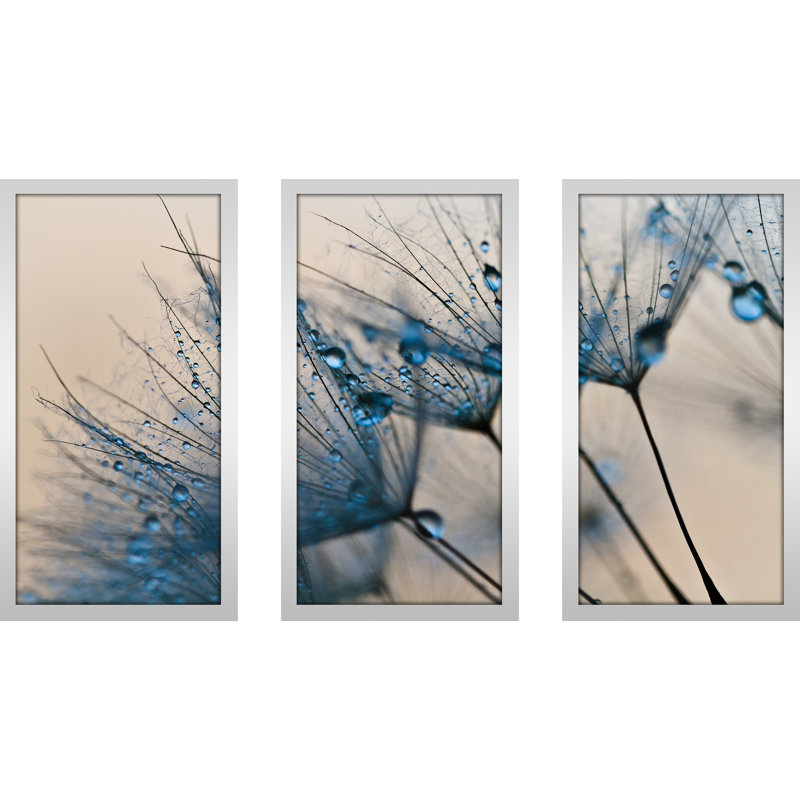 «Flower Water Droplets 2 - 3 pièces», reproduction d'art graphique, H 25,5 po x l 40,5 po x P 1 po