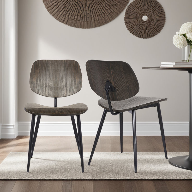 Fauteuils de salle à manger Salonis Mid-Century en bois noir avec dossier solide, Brun