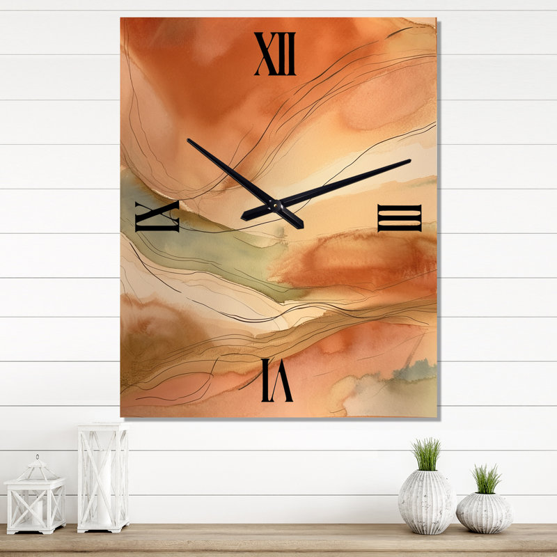 Chocolat Dreams Terra Cotta Abstract II - Peinture abstraite horloge murale surdimensionnée, Petit