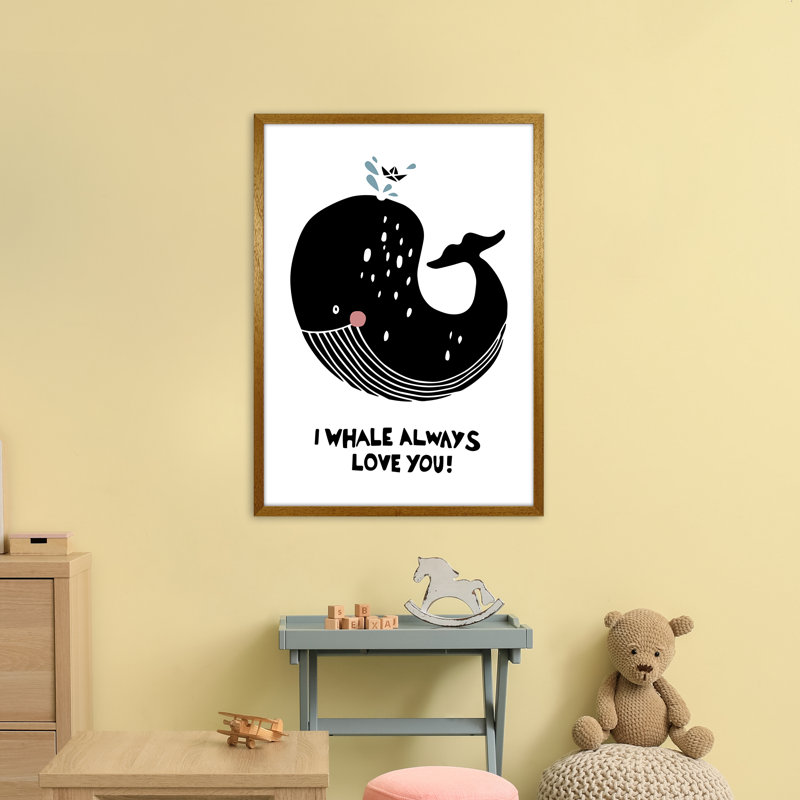Whale by Miniofmine - Print, 88cm H x 64cm W x 3cm D, Brown Framed