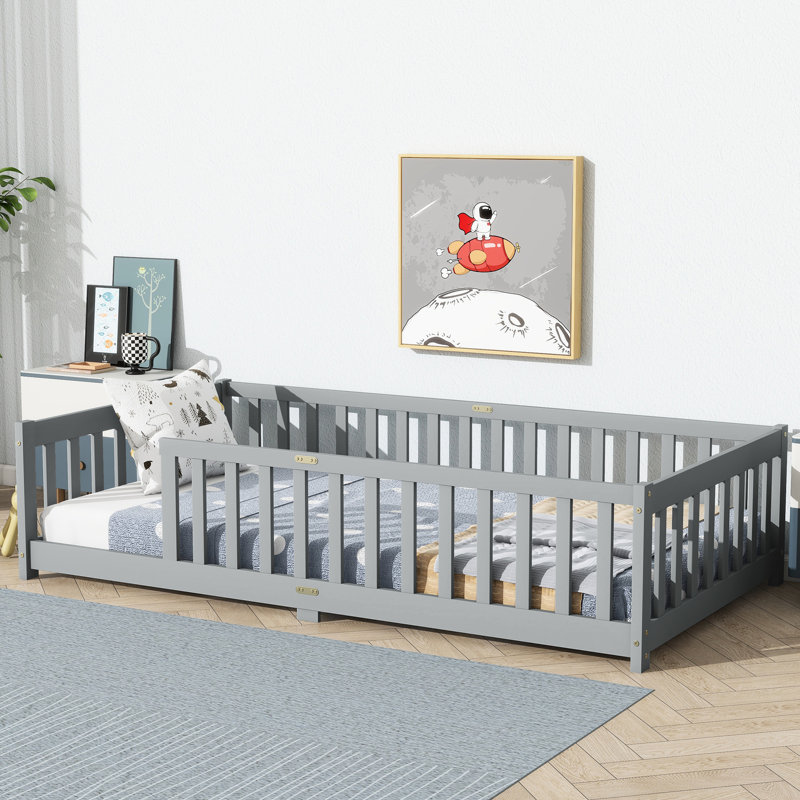 Lit simple gris avec clôture, idéal pour l'exploration, plateforme à 7 lattes, lattes en contreplaqué de confort, résistance optimale, facilite la transition vers le sommeil